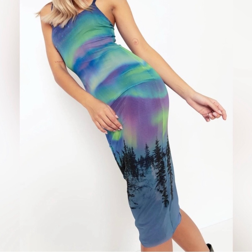 BlackMilk Northern Lights Bodycon Slip Dress -  Aurora Borealis Midi SIZE L